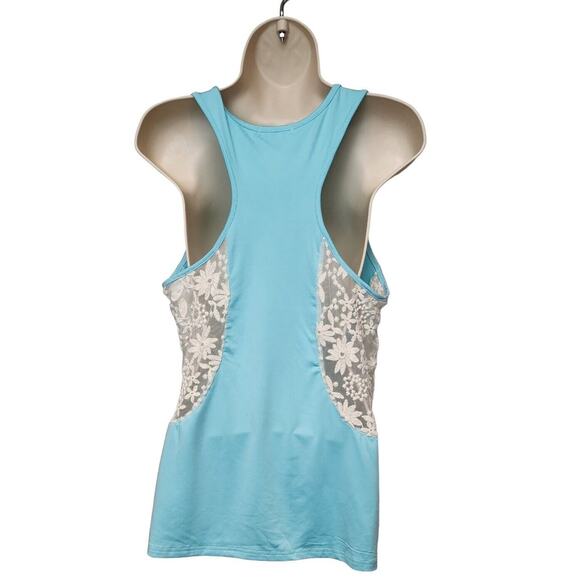 Meaneor Women V-Neck Sleeveless Lace Teal Top Size Medium - Picture 3 of 8